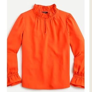 J.crew Ruffleneck top in 365 crepe. Medium in brilliant sunset. New with Tags.